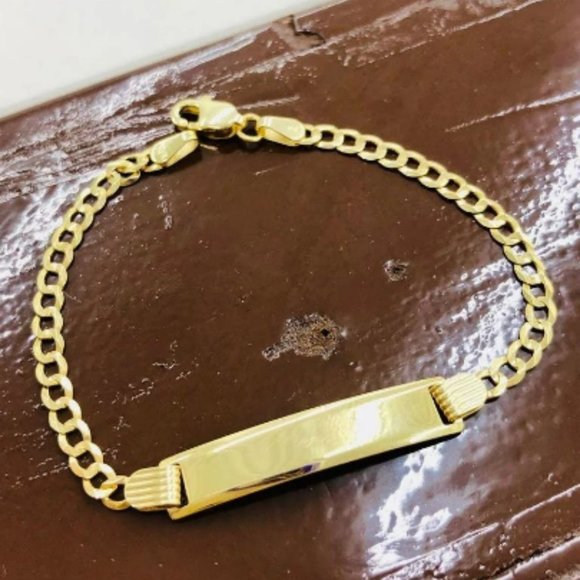 10K Yellow Gold Baby ID Bracelet Kids Childrens Cuban Link Bracelet 6" Pulserass - Picture 1 of 6